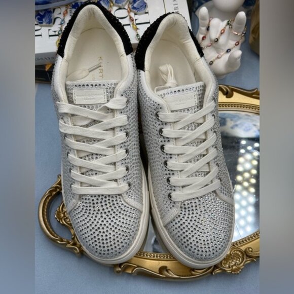 🆕 KURT GEIGER LONDON 🧿 NWOT Laney Silver Crystal Low Top Sneaker, Sz 38.5 US 8 - Picture 13 of 16